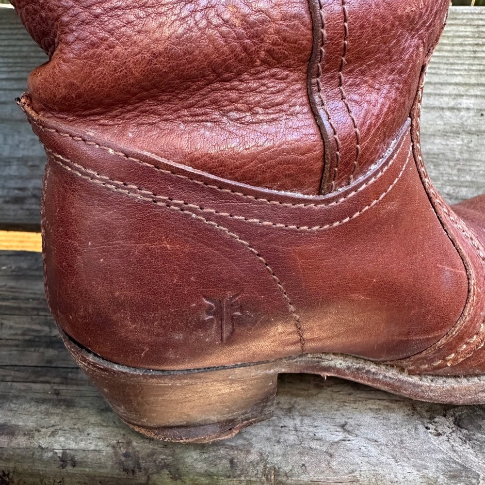Frye Jane Stitch Riding Boots 77230 Redwood Brown Leather Knee High Tall Size 6B - Picture 4 of 9